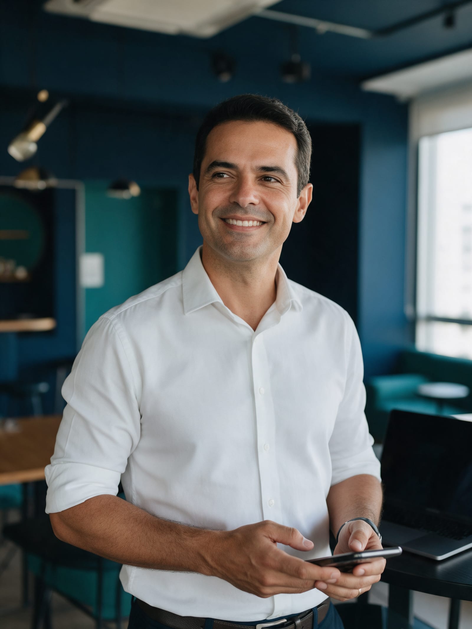 Profissional parceiro sorrindo em um escritório moderno